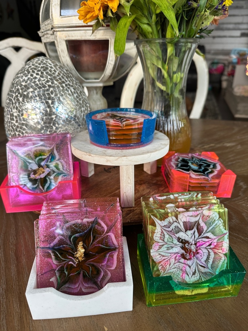 Handcrafted Floral Resin Coaster Set - (pick one)